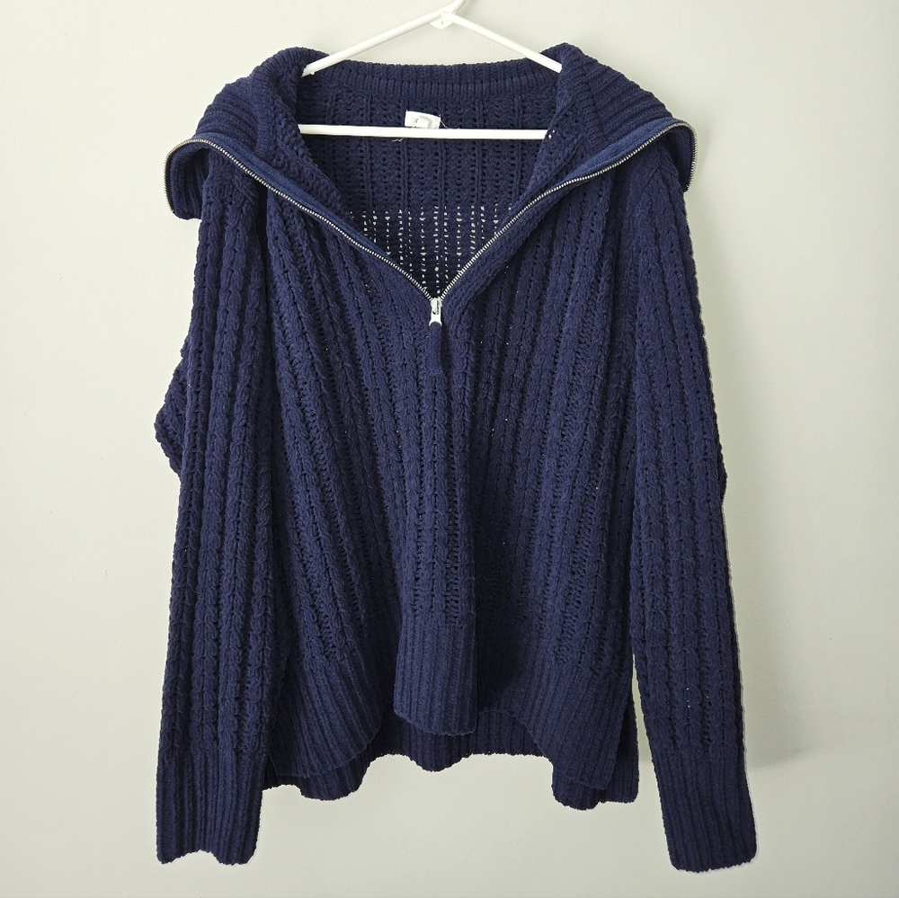 Aerie Cable Car Quarter Zip Chenille Sweater